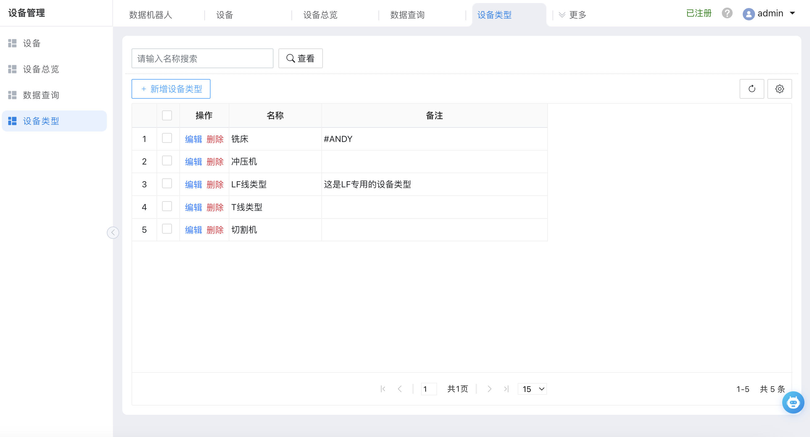 设备类型列表